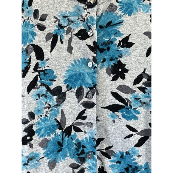 BEAUTIFUL‎ KAREN SCOTT GREY/TEAL FLORAL SWEATER BUTTON UP CARDIGAN. SZ L - Picture 2 of 10